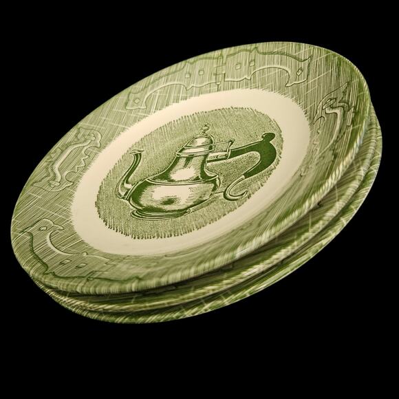 Royal Ironstone Old Curiosity Shop Green 6" Sauce Dish Vintage Set of 3 - Picture 3 of 5